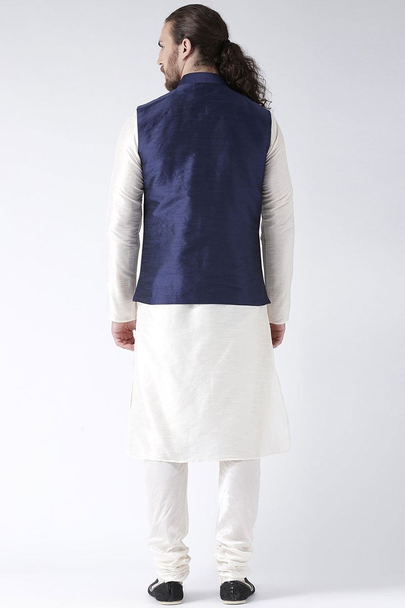 Dashing White Colored Designer Kurta and Jacket Set