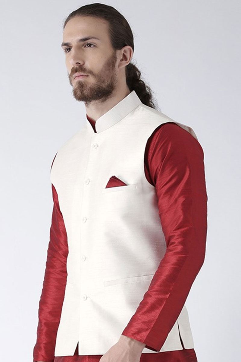 Attractive Maroon Colored Designer Kurta and Jacket Set