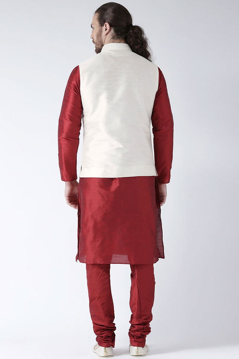 Attractive Maroon Colored Designer Kurta and Jacket Set