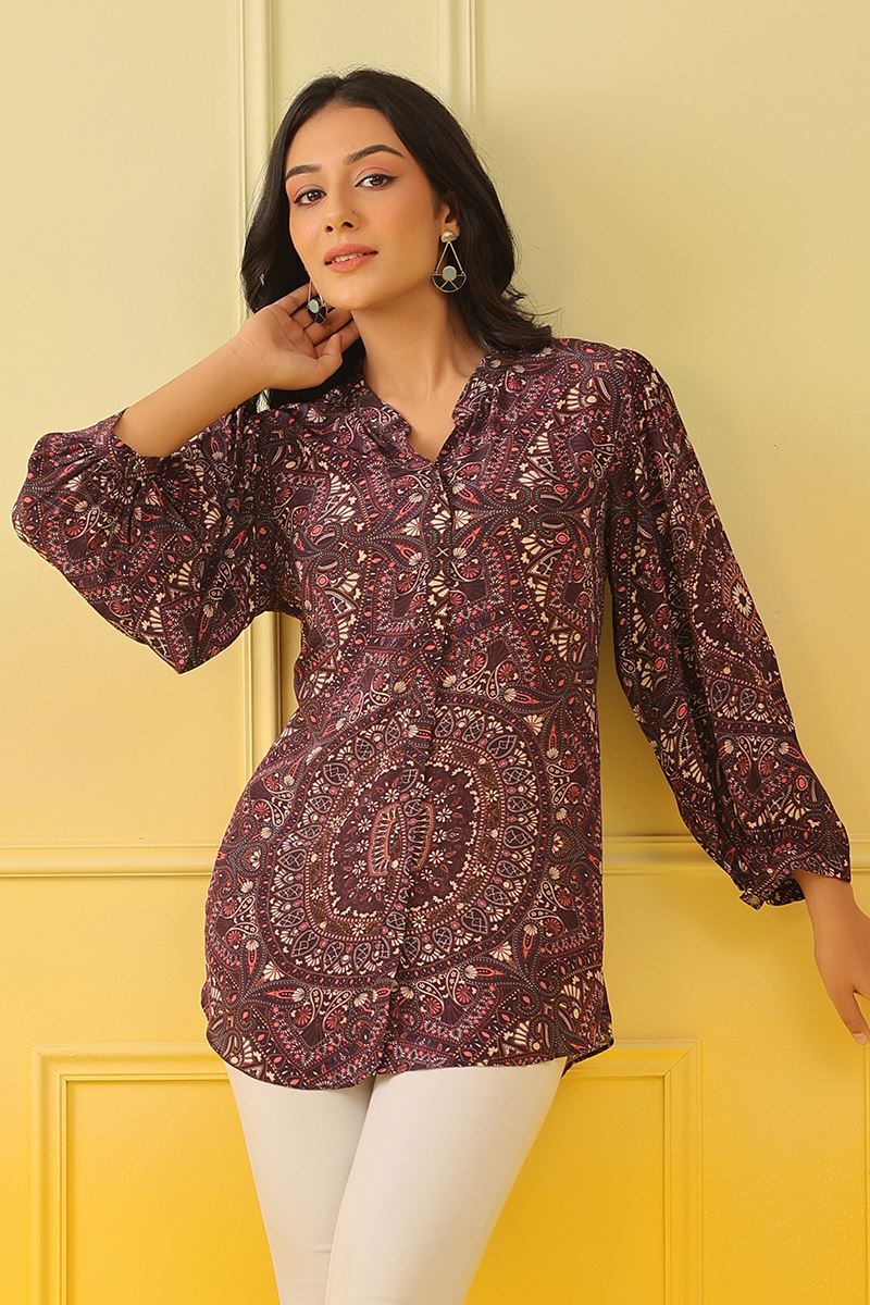 Artistic Wine Colored Designer Short Top