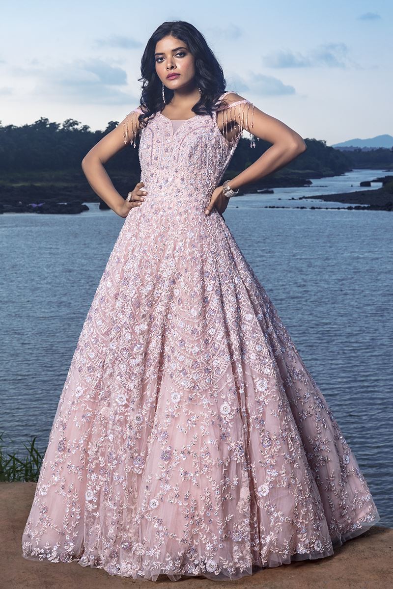 Heavenly Baby Pink Colored Designer Gown