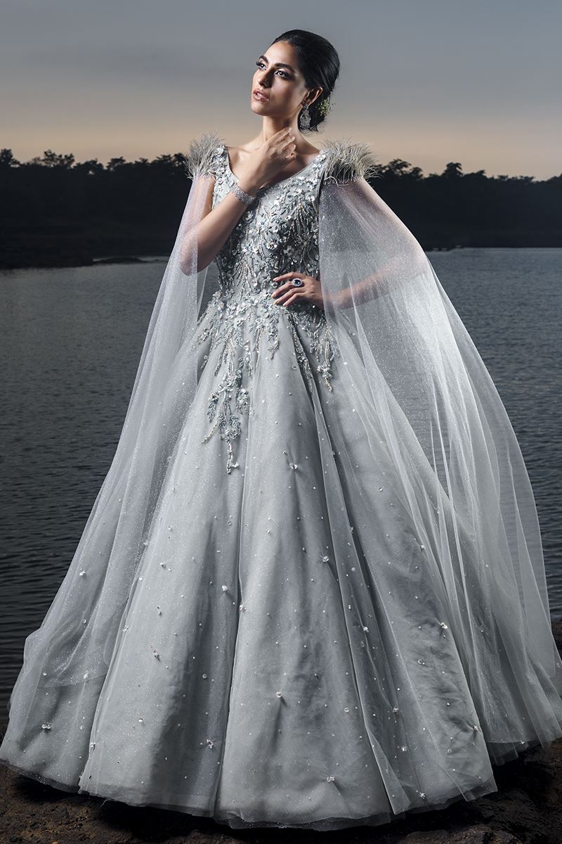 Glorious Grey Colored Designer Gown