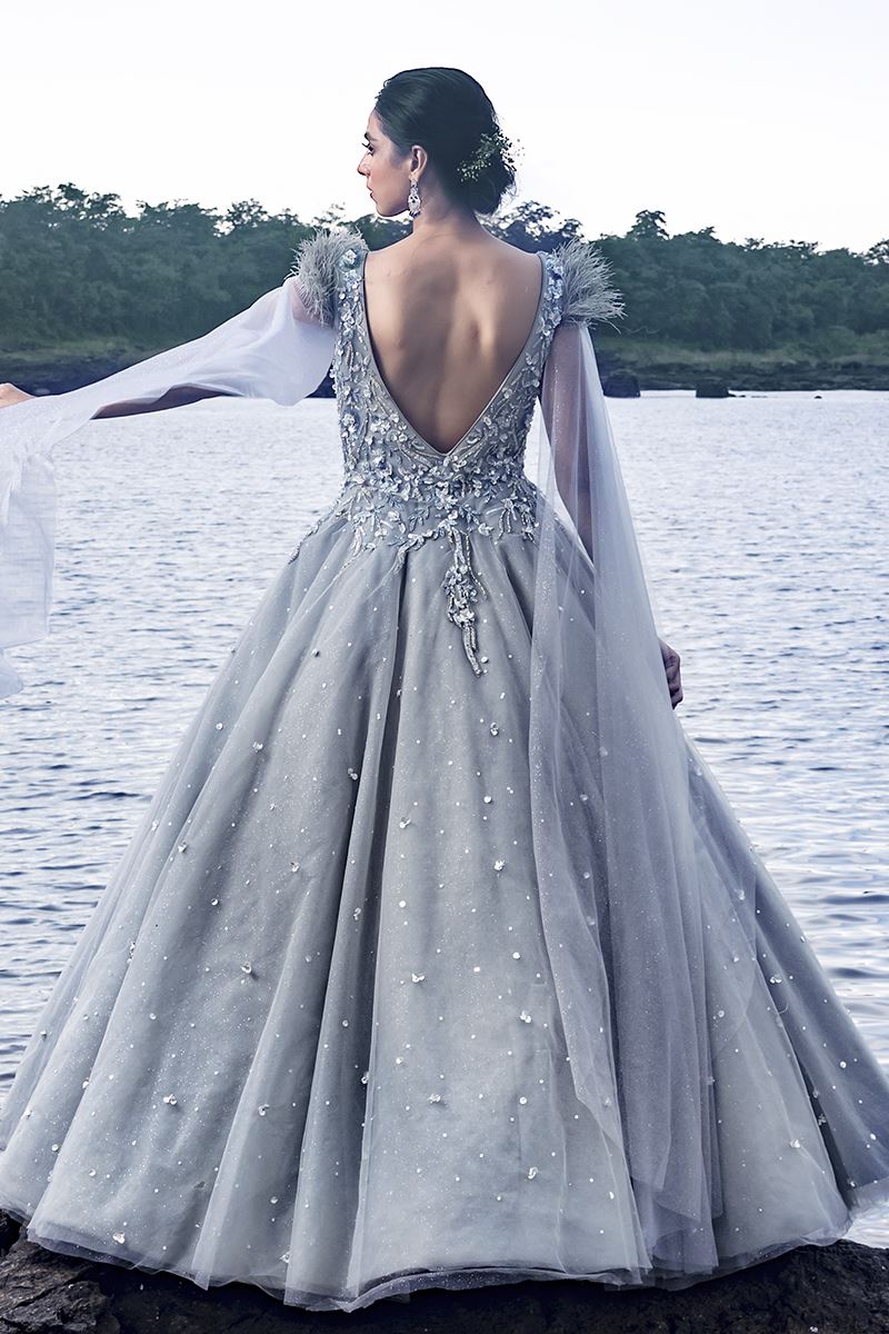 Glorious Grey Colored Designer Gown