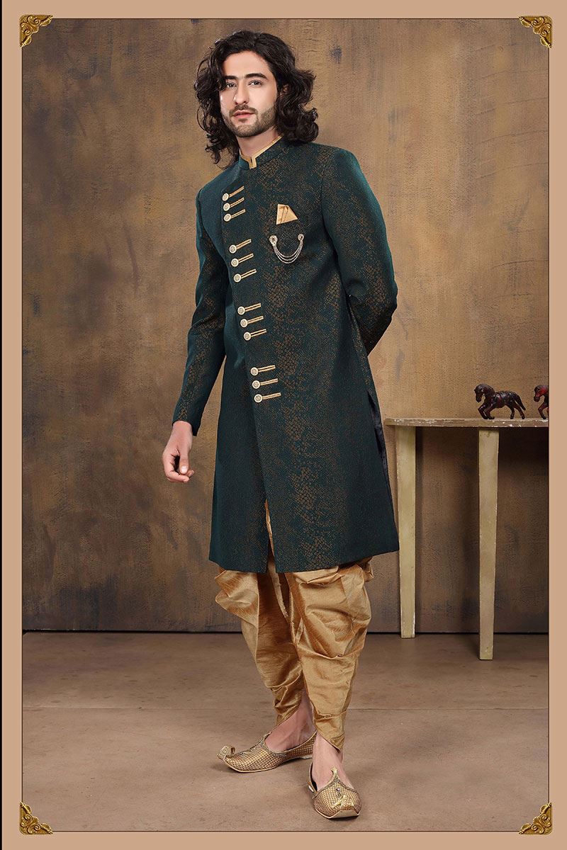 Impressive Rama Green Colored Designer Sherwani