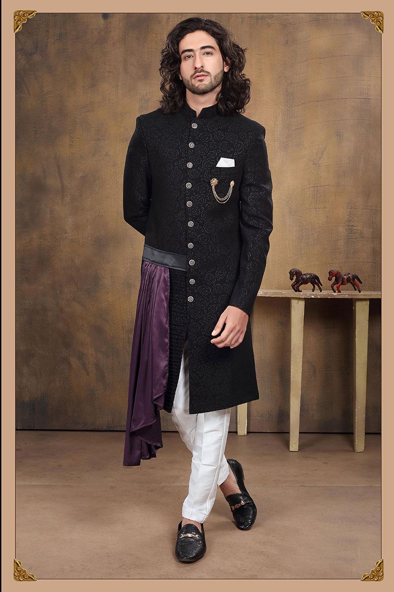 Delightful Black Colored Designer Sherwani
