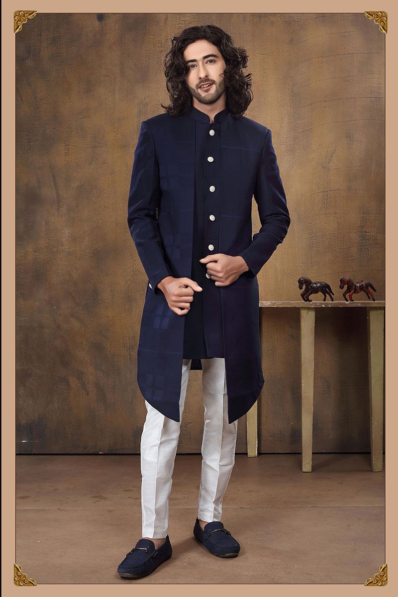 Majestic Navy Blue Colored Designer Sherwani