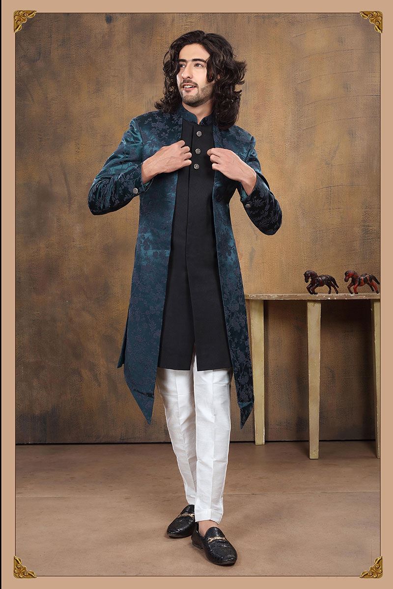 Marvelous Black and Teal Colored Designer Sherwani