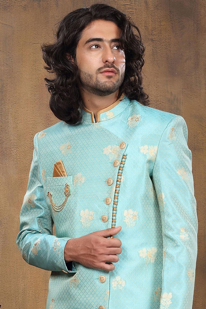 Elegant Sky Blue Colored Designer Sherwani
