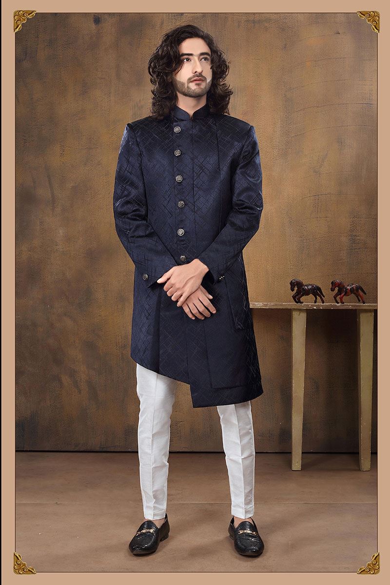 Royal Navy Blue Colored Designer Sherwani