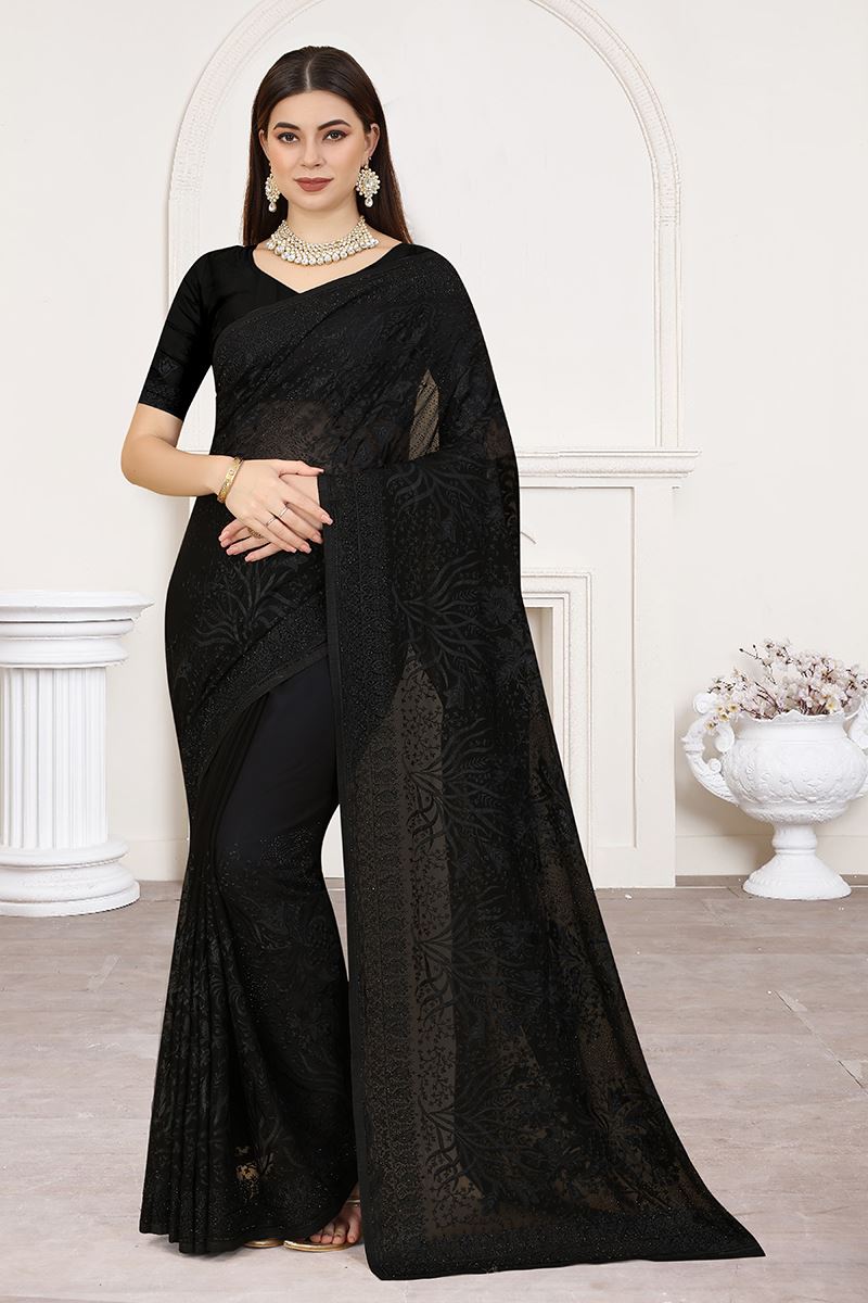 Artistic Black Colored Designer Saree