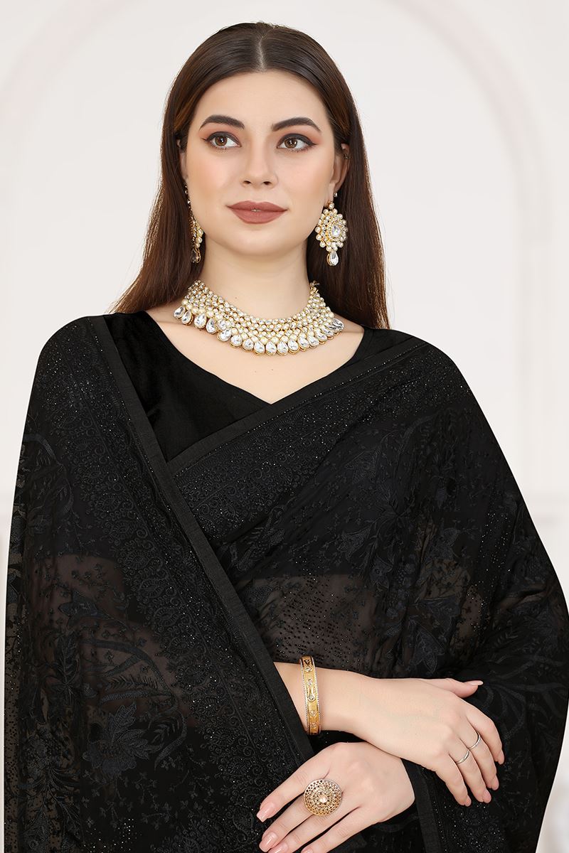 Artistic Black Colored Designer Saree