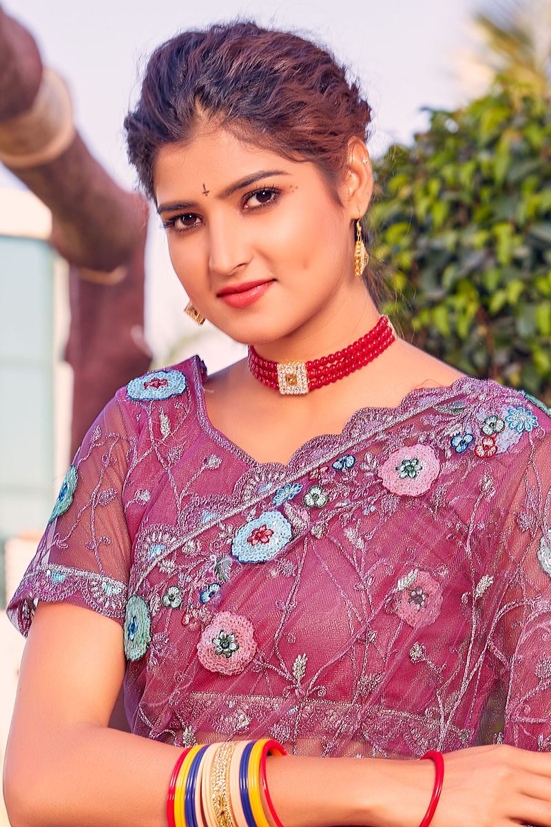 Beautiful Dusty Gajari Colored Designer Saree