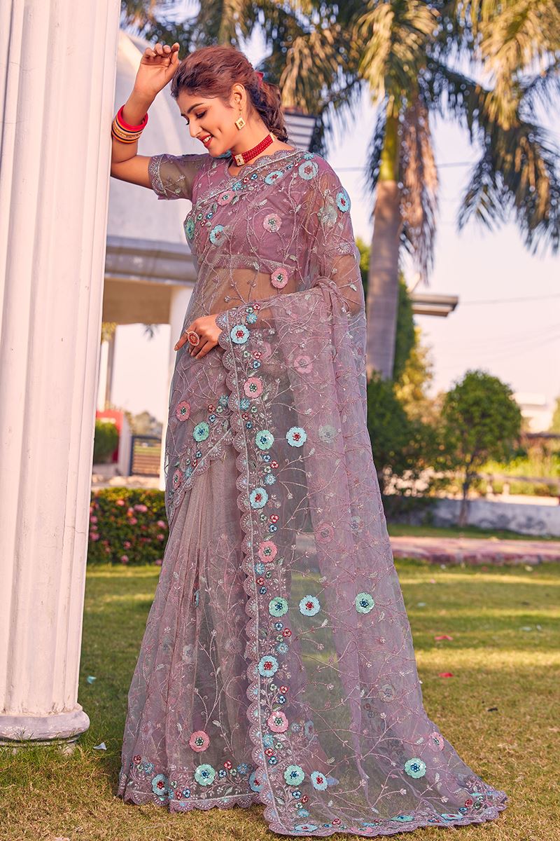 Irresistible Dusty Lavender Colored Designer Saree