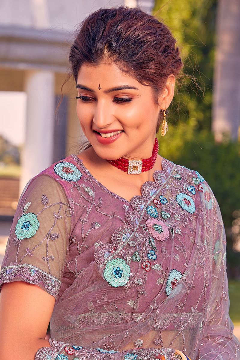 Irresistible Dusty Lavender Colored Designer Saree