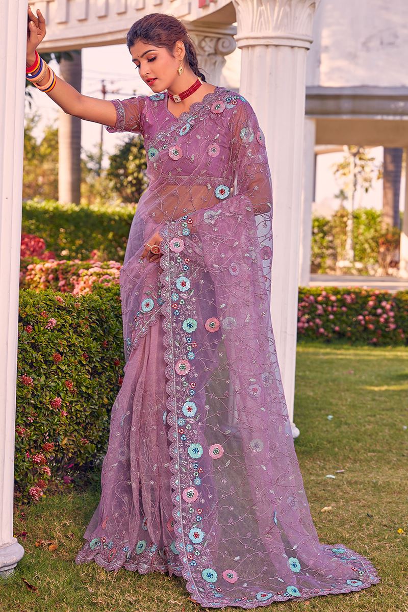 Delightful Dusty Pink Colored Designer Saree