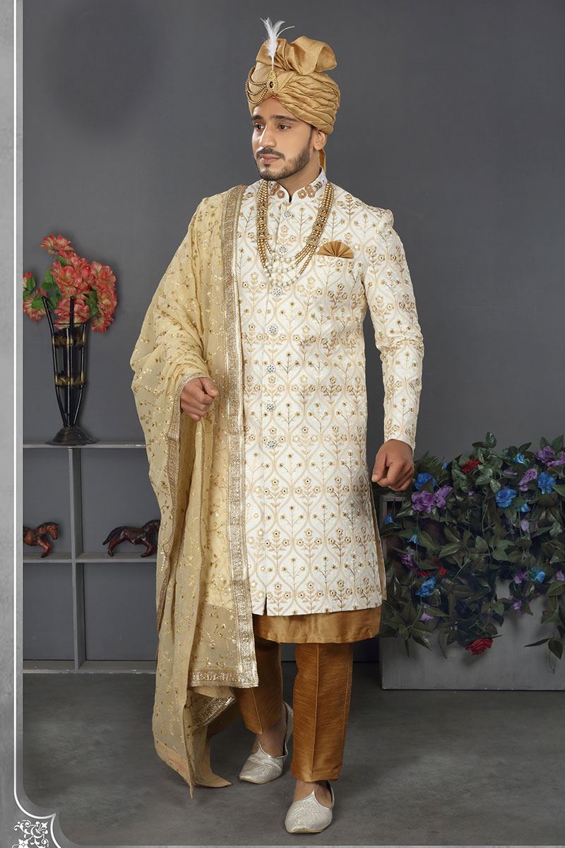 Artistic White Colored Designer Sherwani
