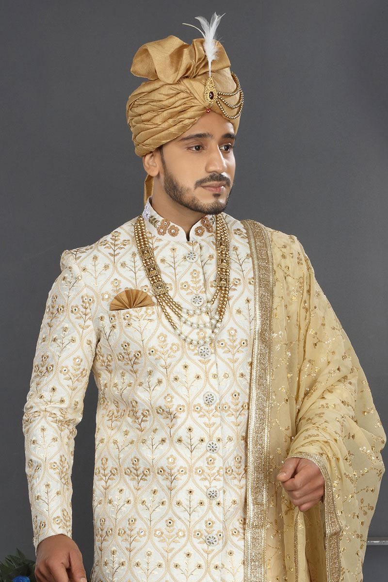 Artistic White Colored Designer Sherwani