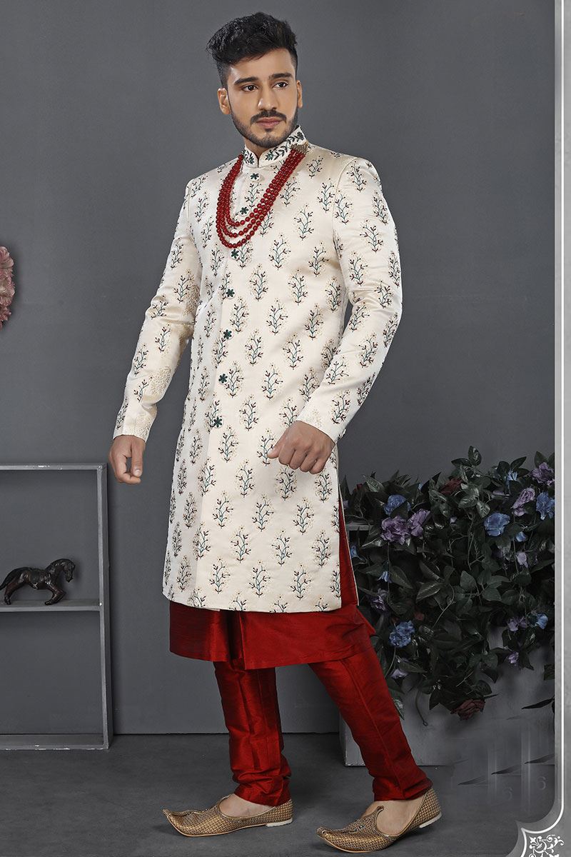 Impressive White Colored Designer Sherwani