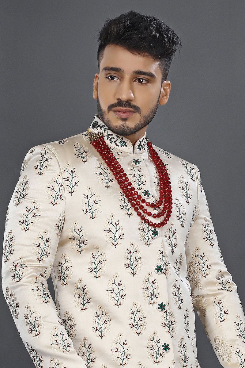 Impressive White Colored Designer Sherwani