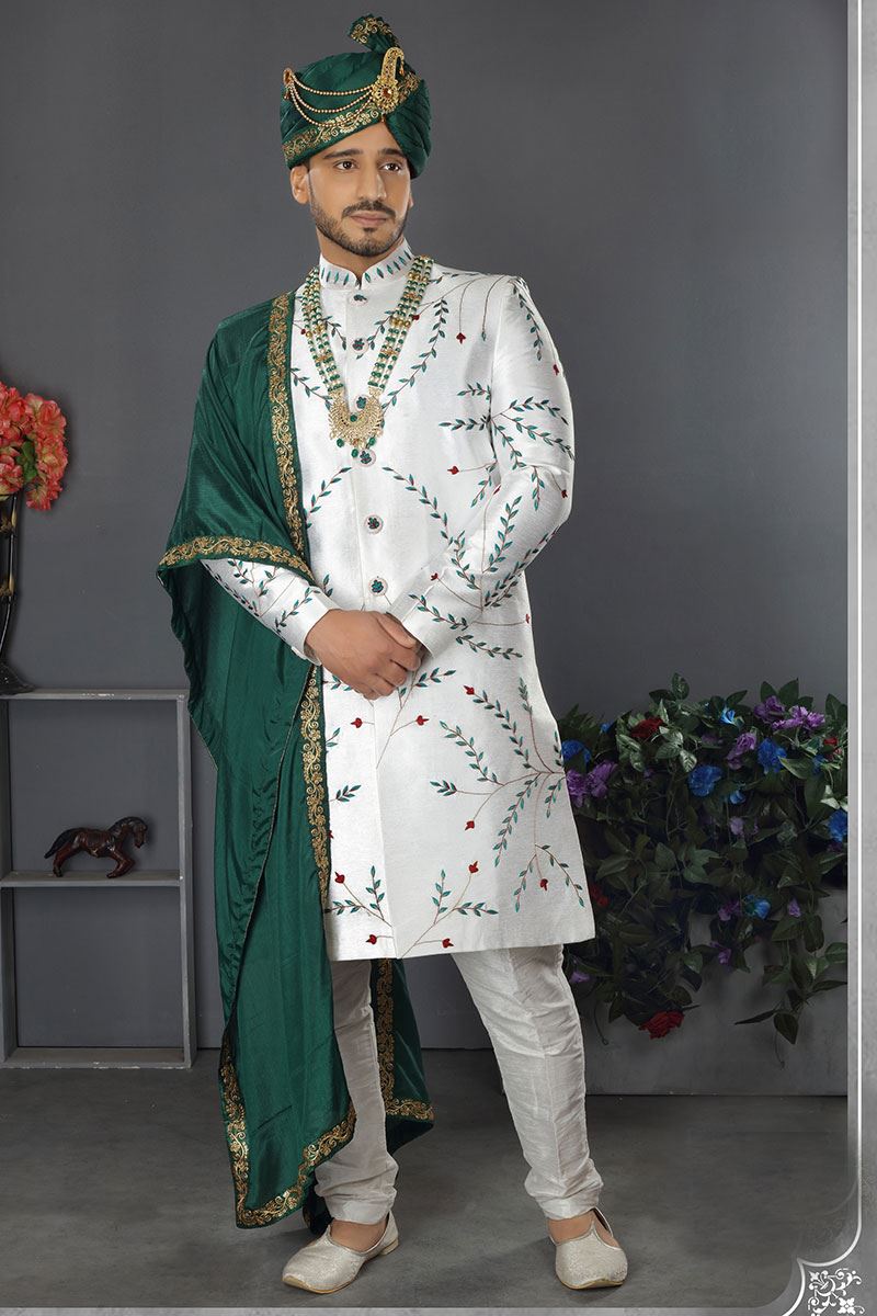 Fancy White Colored Designer Sherwani