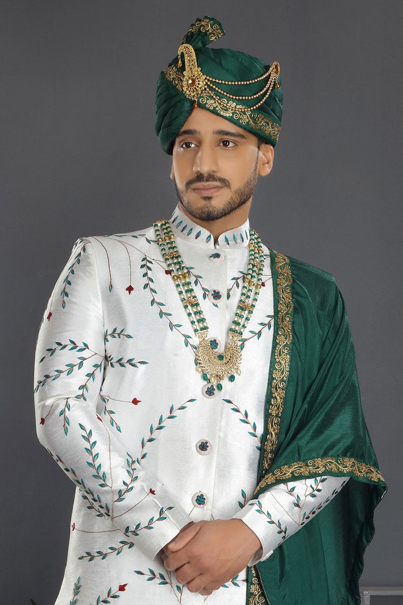 Fancy White Colored Designer Sherwani