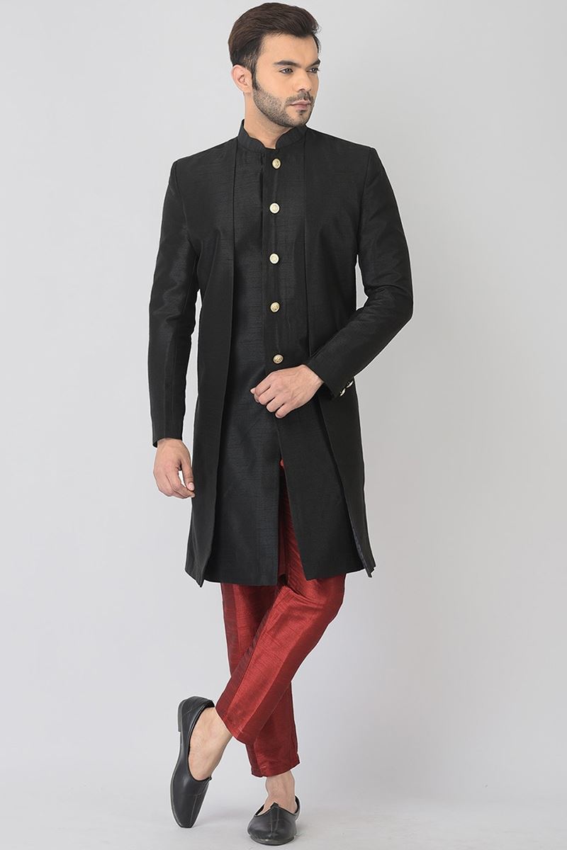 Stylish Black Colored Designer Indo-Western Sherwani