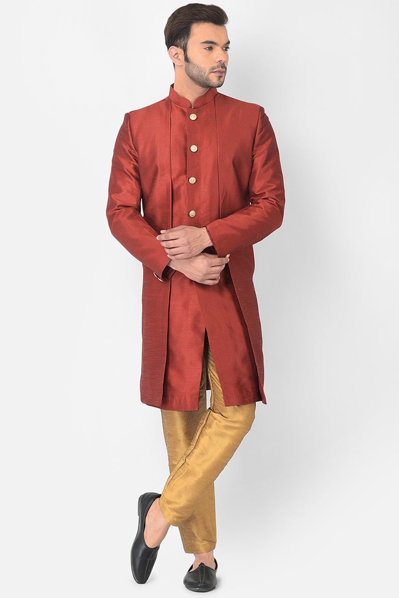 Enticing Maroon Colored Designer Indo-Western Sherwani