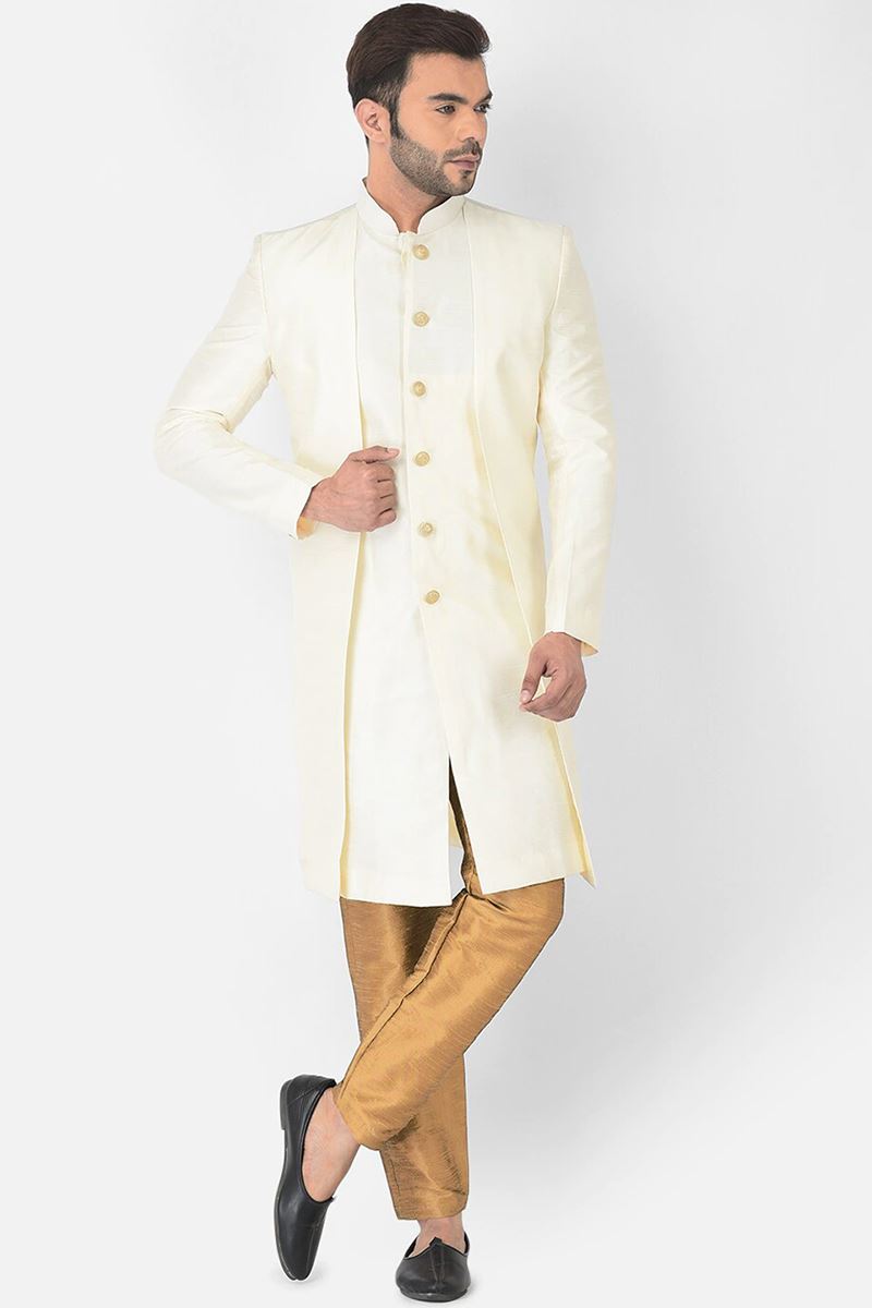 Aesthetic Cream Colored Designer Indo-Western Sherwani