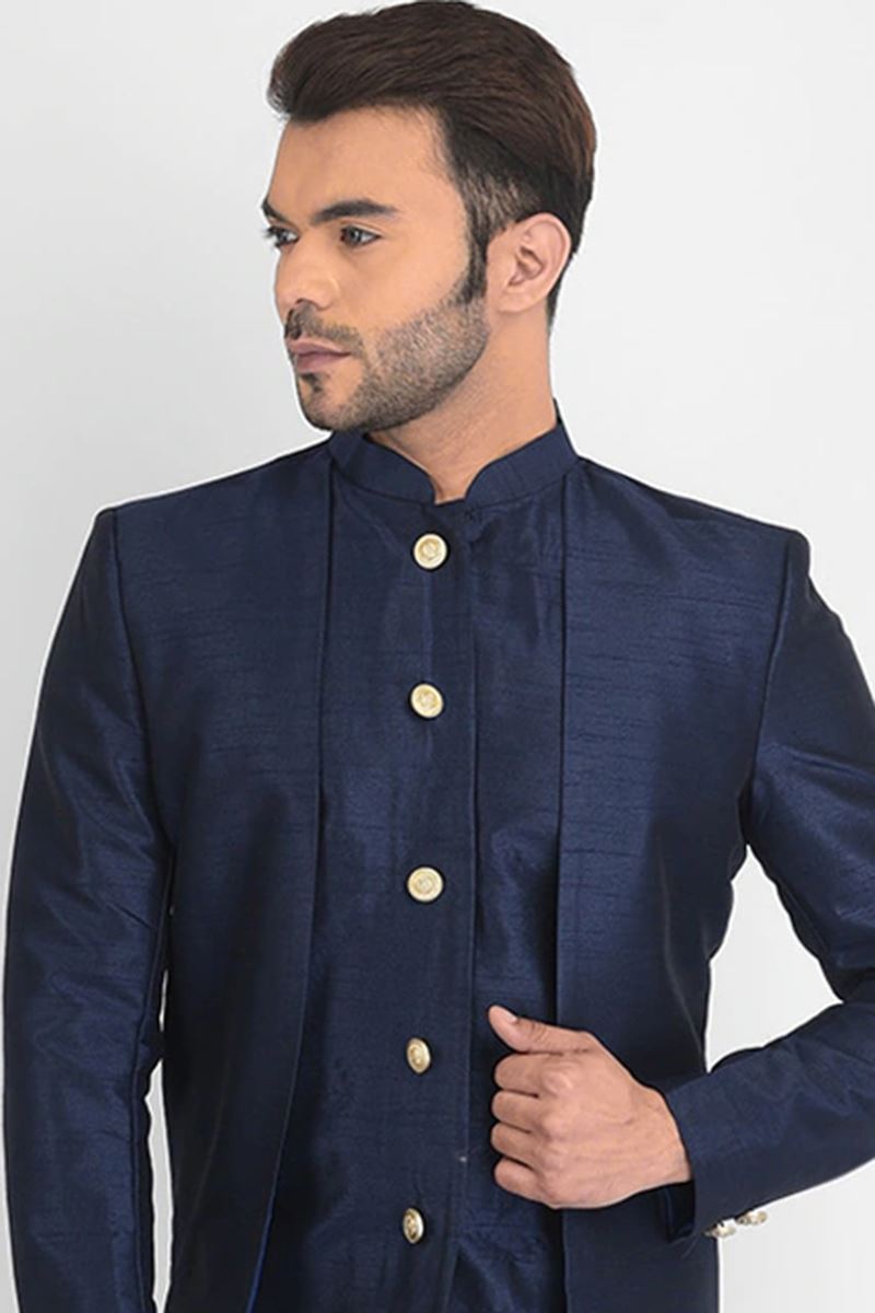 Charming Navy Blue Colored Designer Indo-Western Sherwani