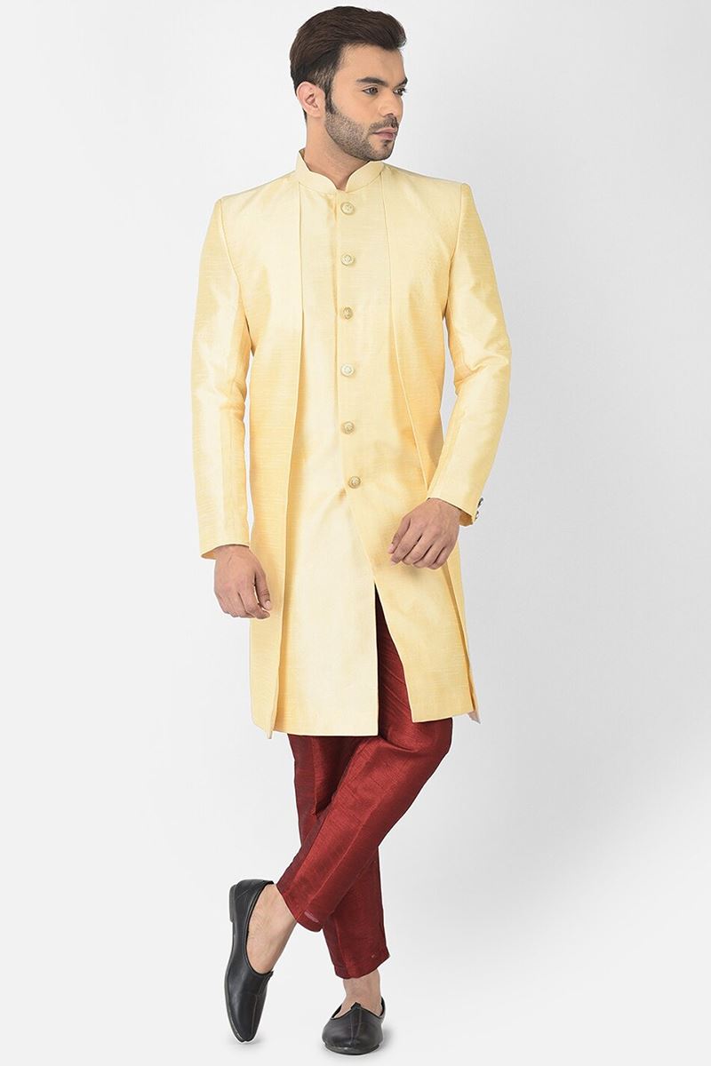 Appealing Cream Colored Designer Indo-Western Sherwani