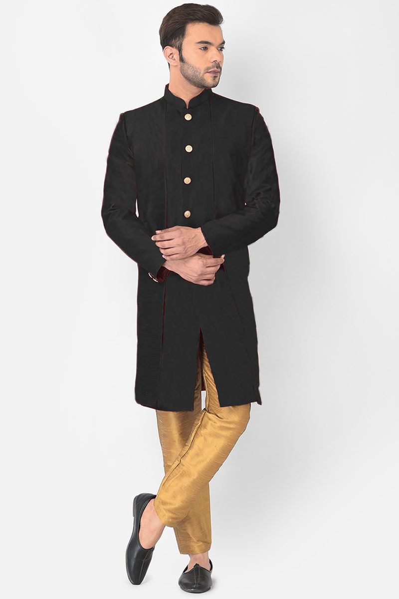 Fashionable Black Colored Designer Indo-Western Sherwani
