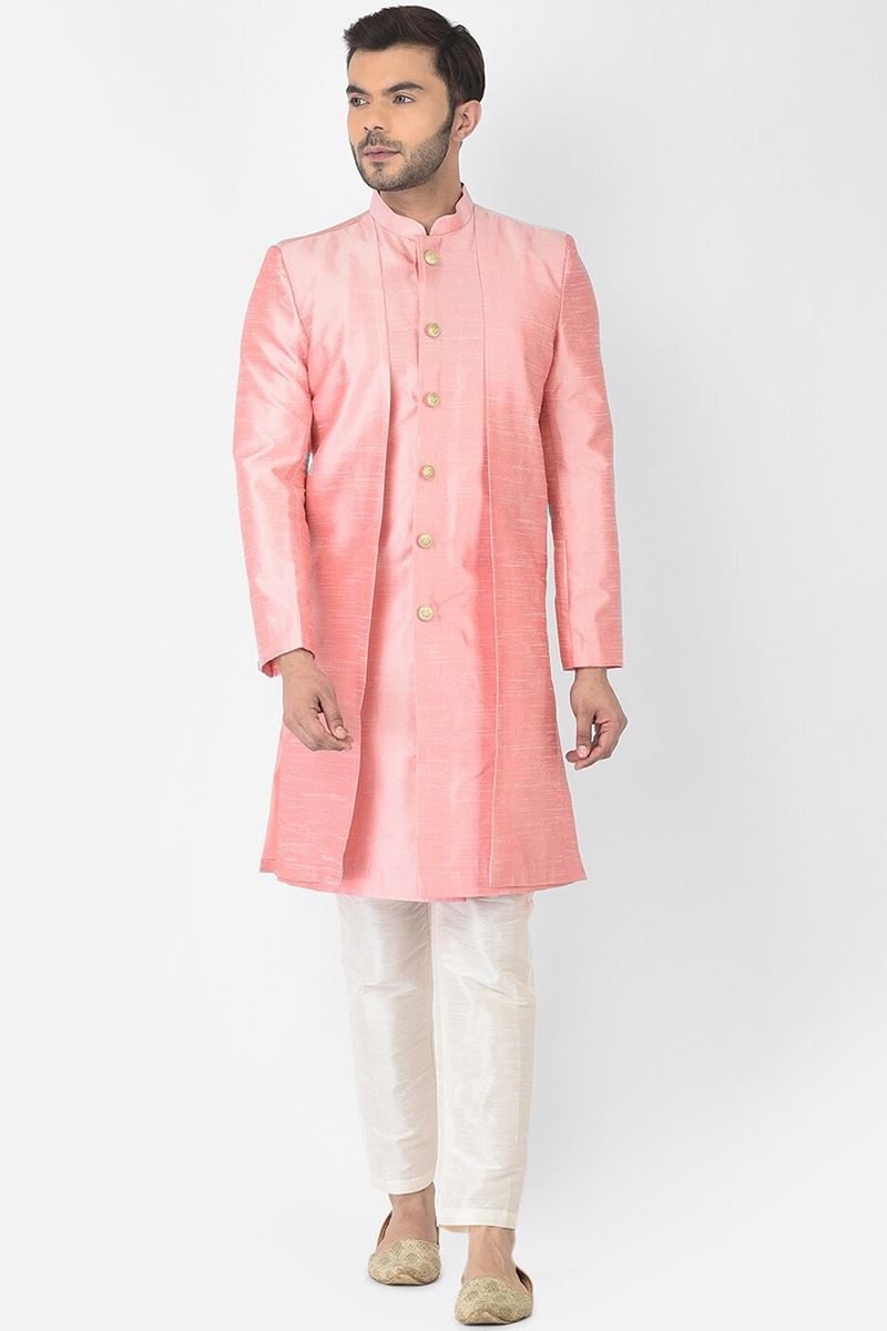 Magnificent Light Pink Colored Designer Indo-Western Sherwani