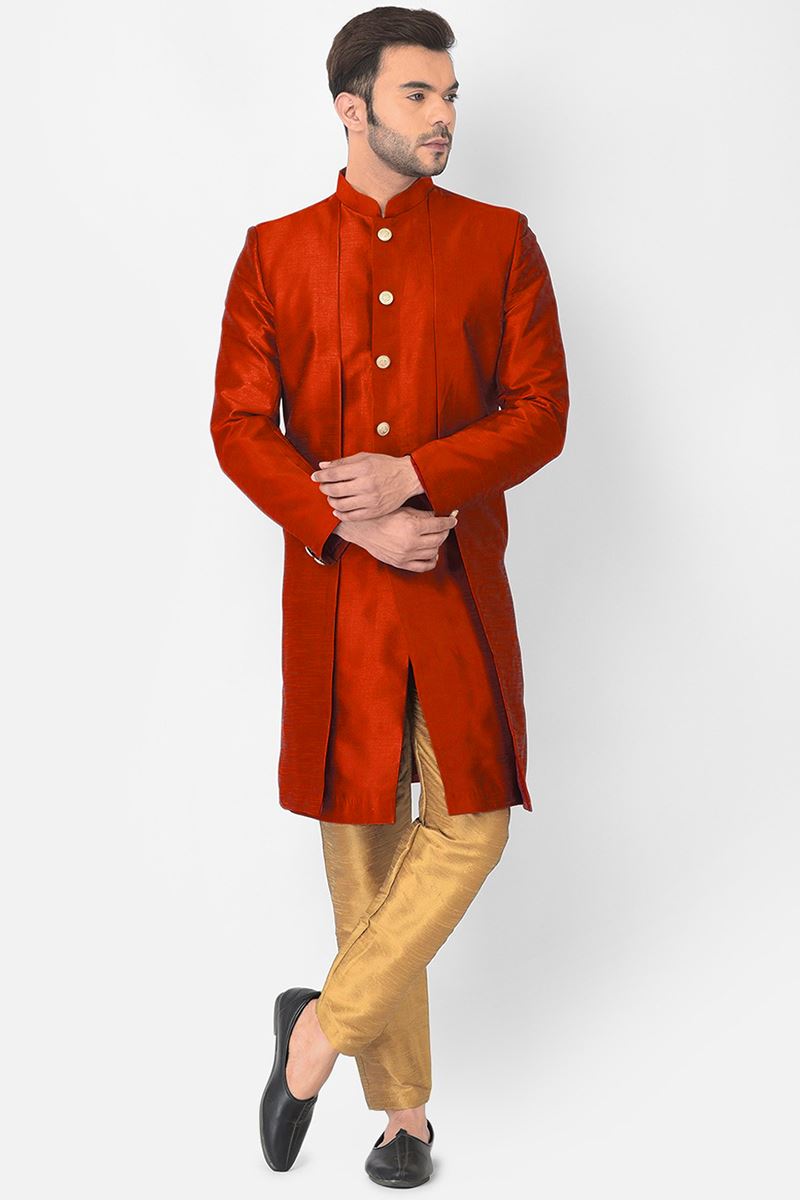 Fancy Red Colored Designer Indo-Western Sherwani