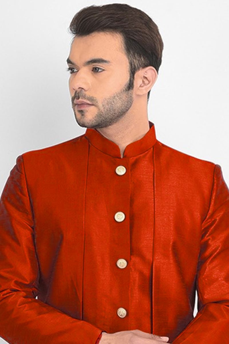 Fancy Red Colored Designer Indo-Western Sherwani