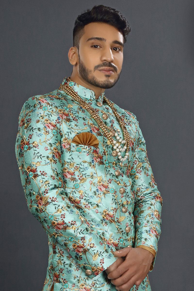Artistic Mint Green Colored Designer Sherwani