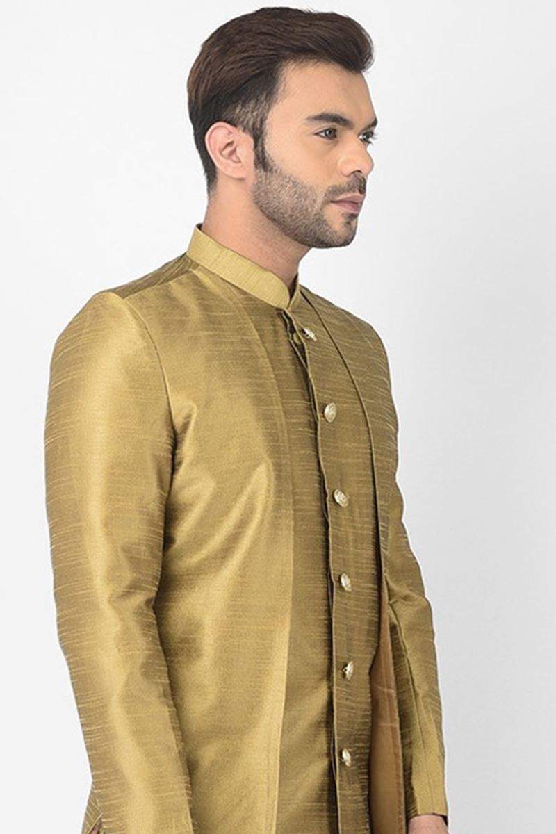 Elegant Light Brown Colored Designer Indo-Western Sherwani