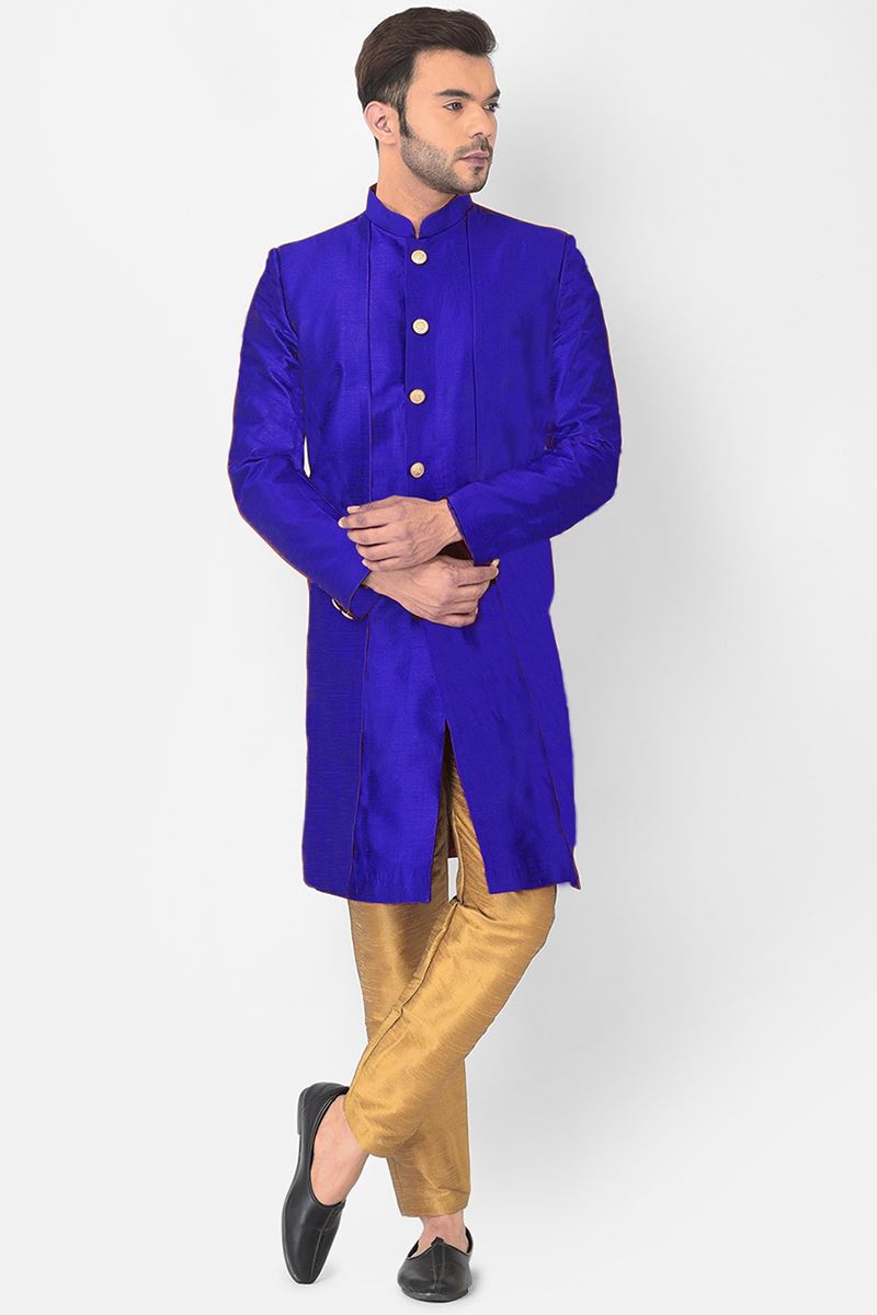 Dashing Royal Blue Colored Designer Indo-Western Sherwani