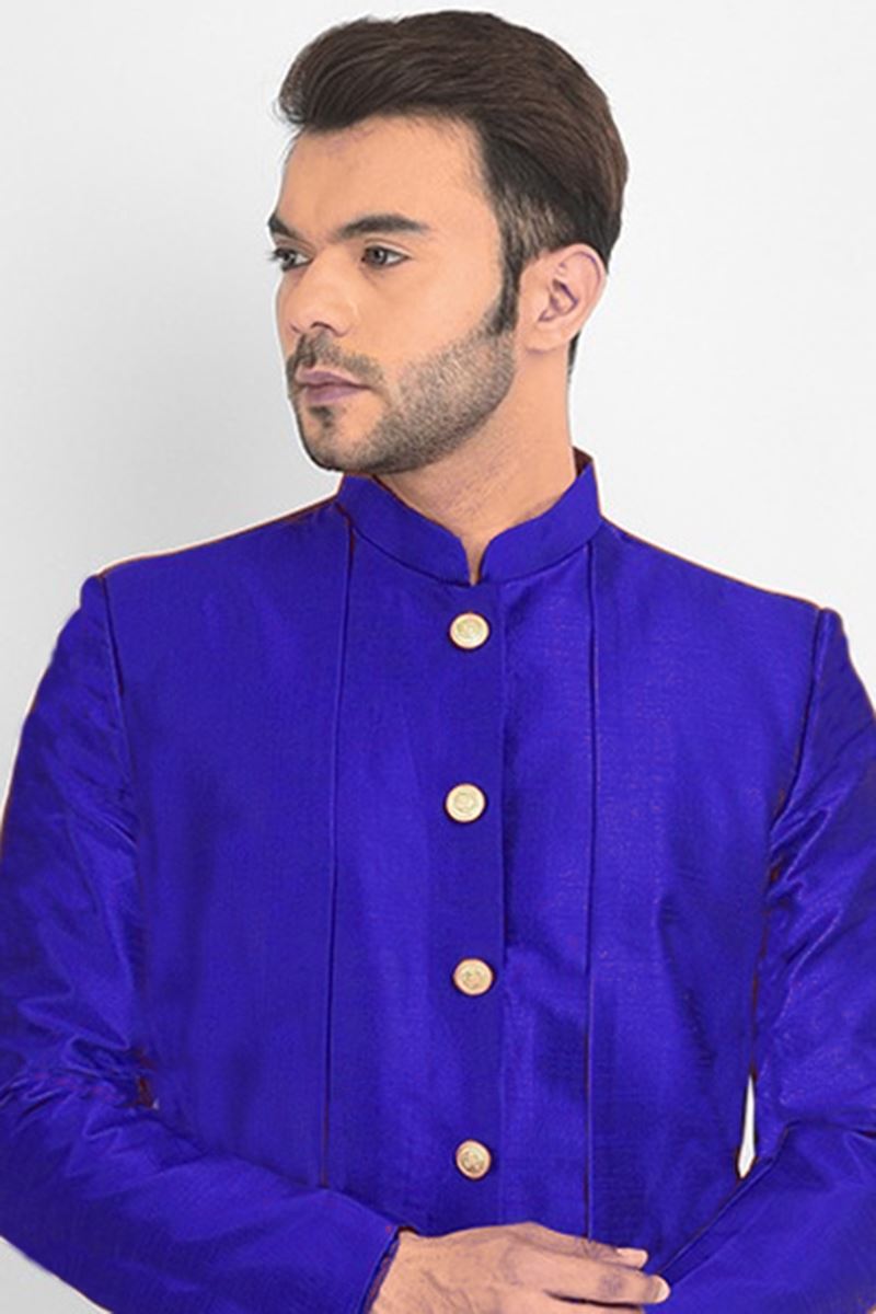 Dashing Royal Blue Colored Designer Indo-Western Sherwani