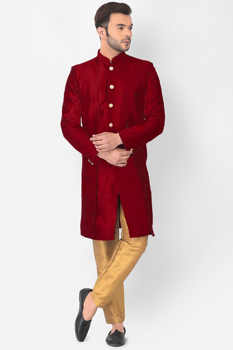 Attractive Maroon Colored Designer Indo-Western Sherwani