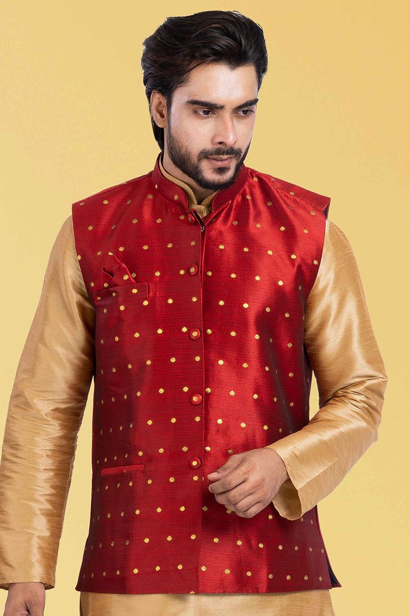 Marvelous Golden and Red Colored Designer Kurta Set