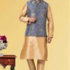 Majestic Golden and Grey Colored Designer Kurta Set