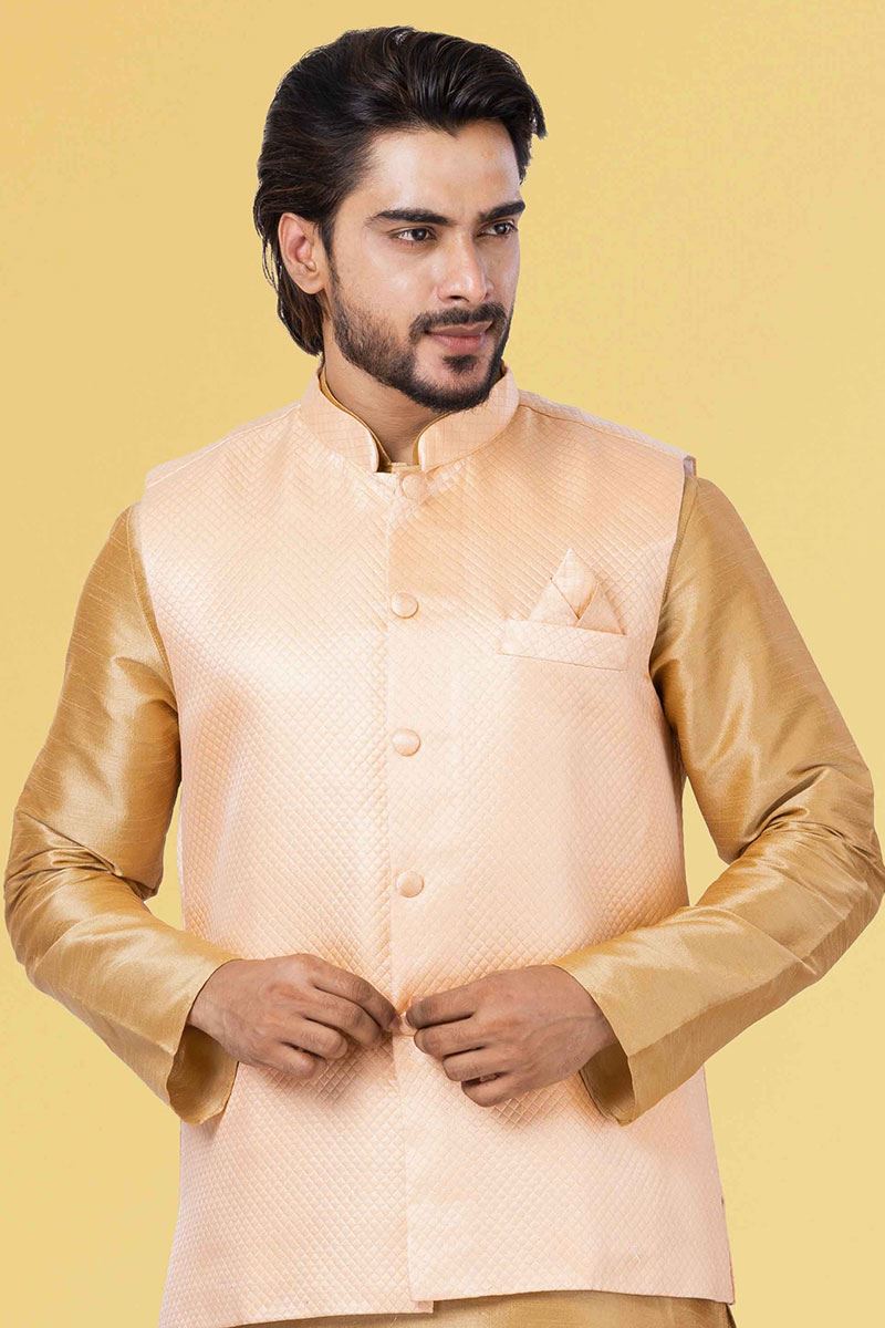 Classy Golden and Peach Colored Designer Kurta Set