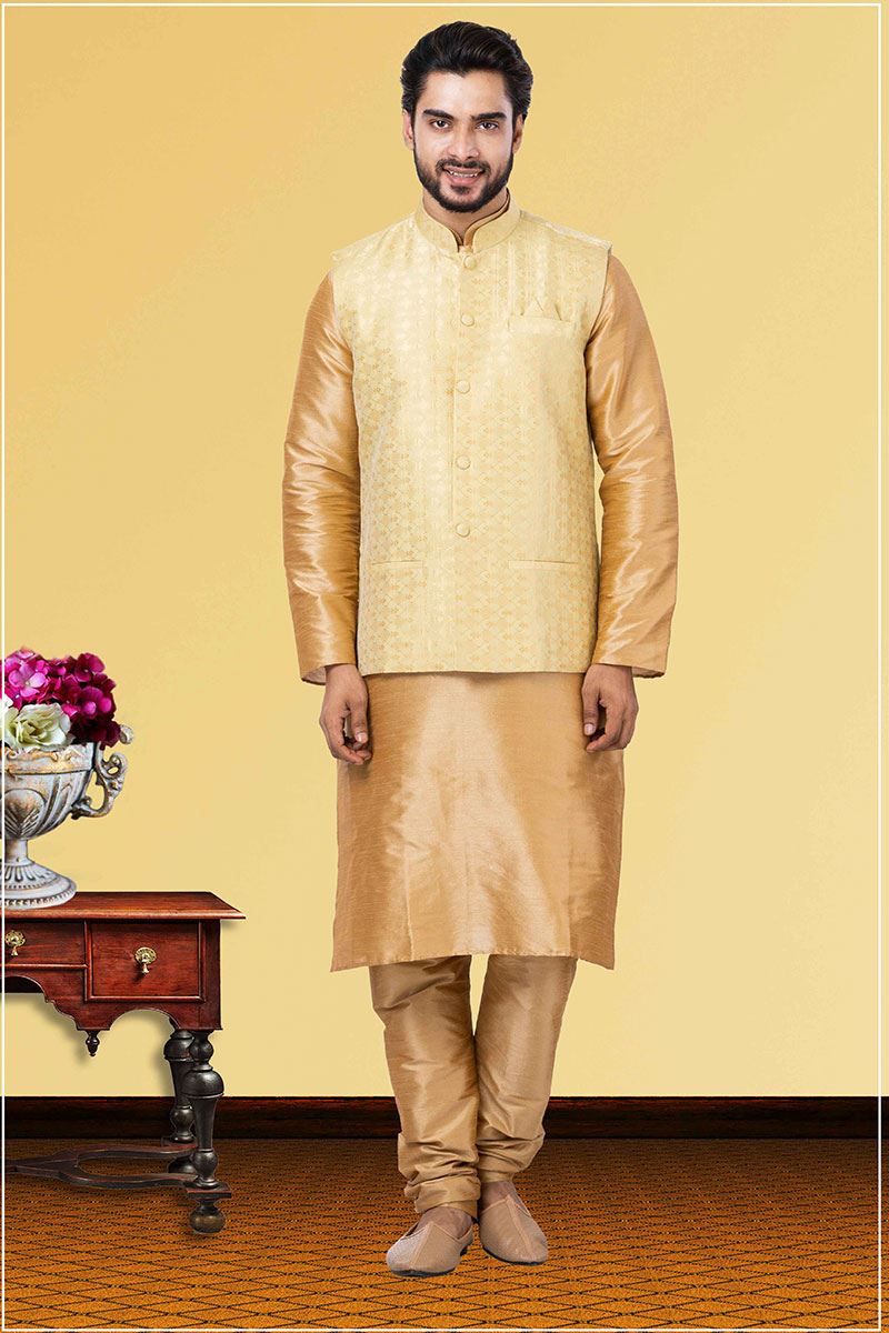 Charming Golden and Lemon Yellow Colored Designer Kurta Set