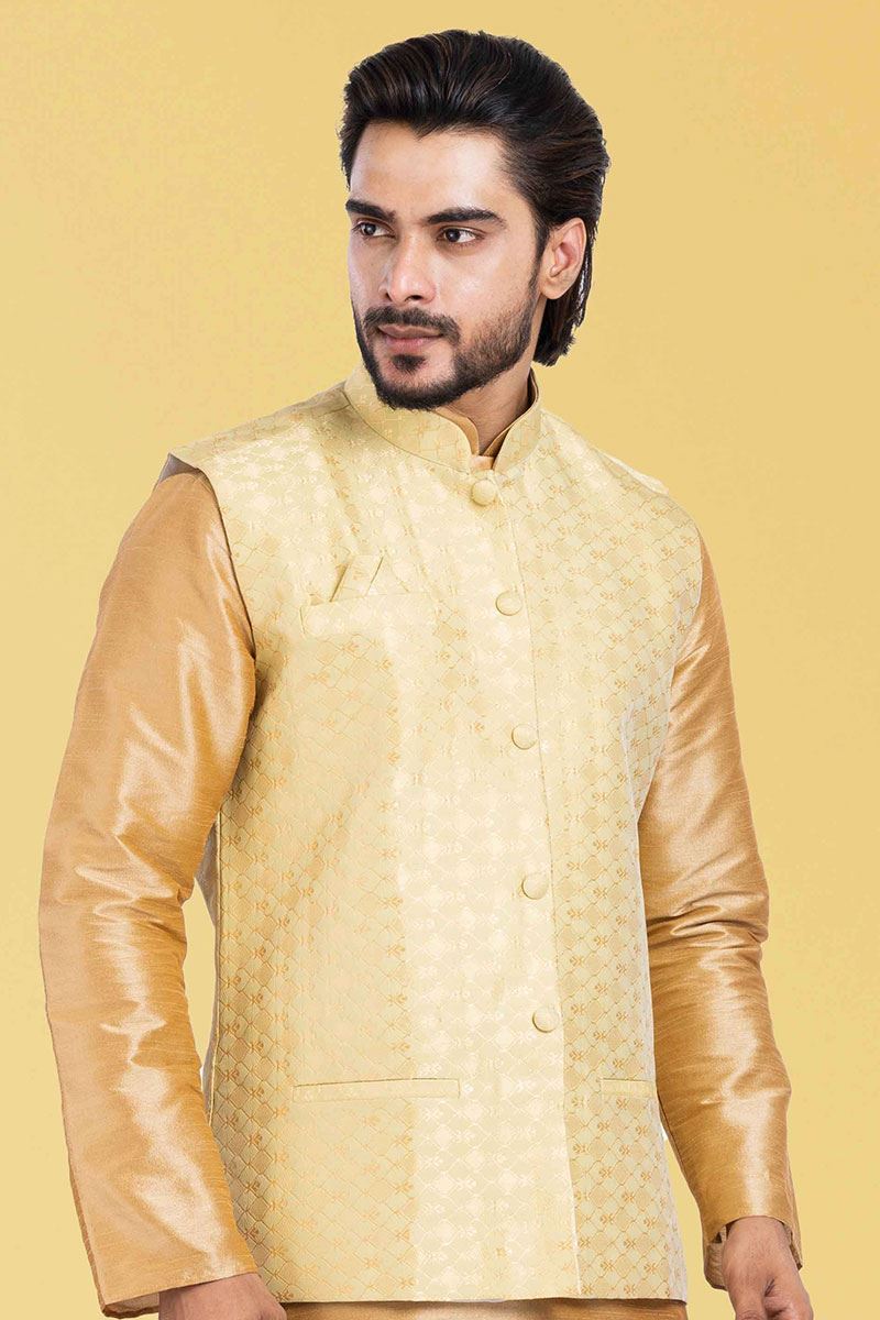 Charming Golden and Lemon Yellow Colored Designer Kurta Set