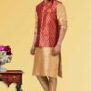 Exquisite Golden and Red Colored Designer Kurta Set