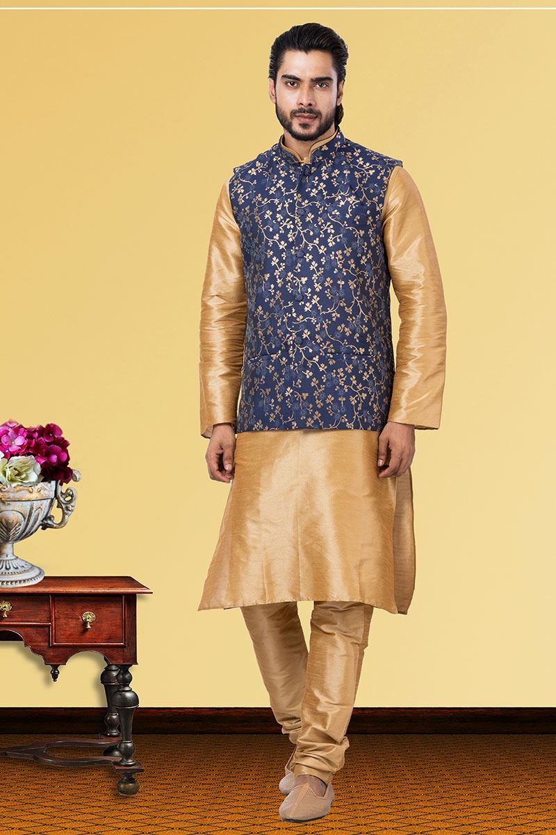 Aesthetic Golden and Blue Colored Designer Kurta Set