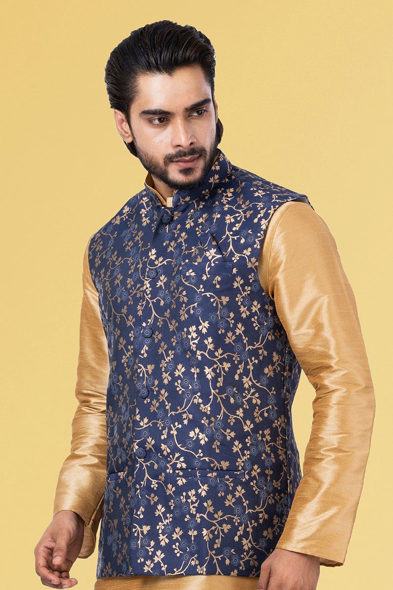 Aesthetic Golden and Blue Colored Designer Kurta Set