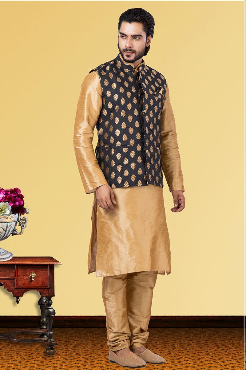 Artistic Golden and Black Colored Designer Kurta Set