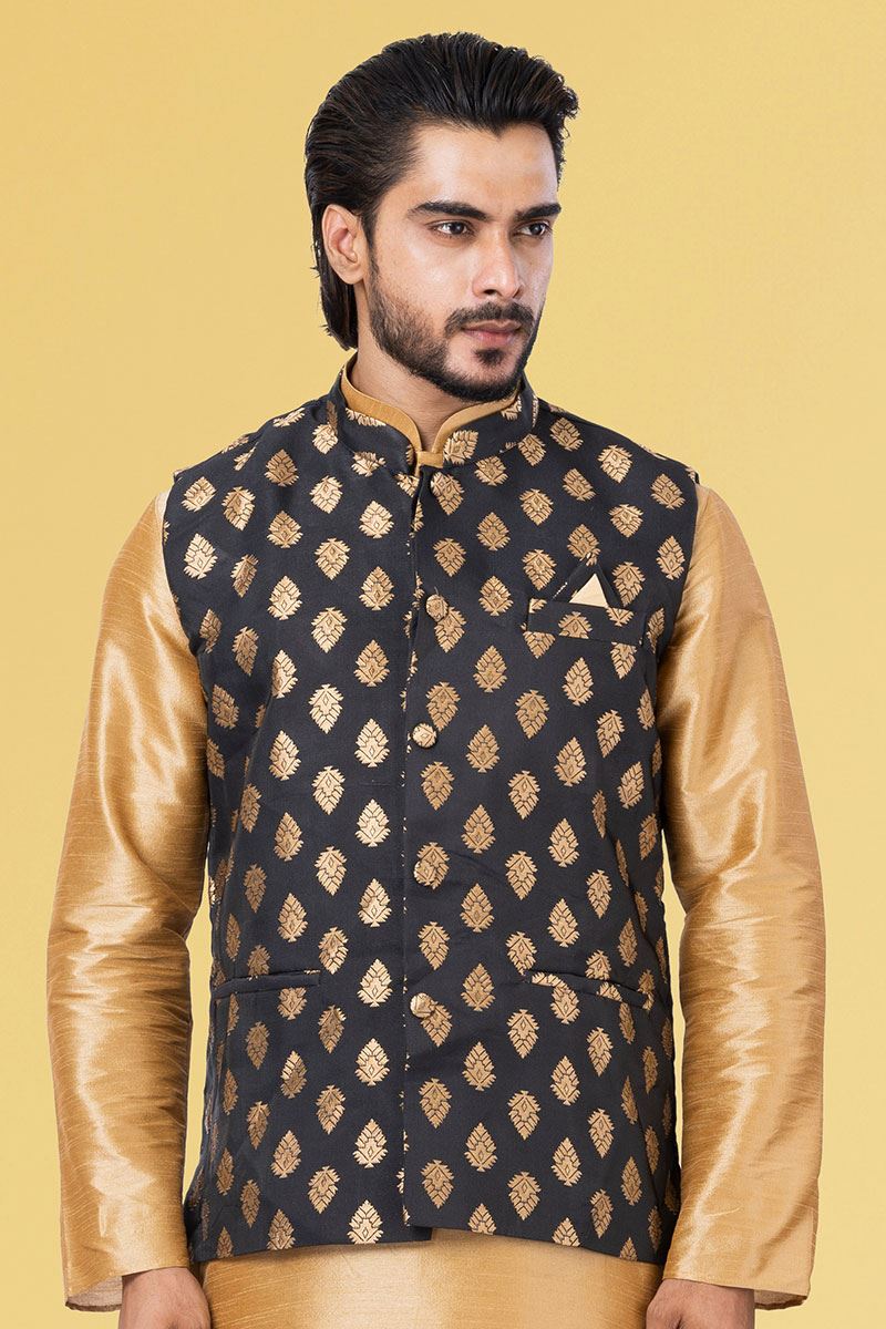 Artistic Golden and Black Colored Designer Kurta Set