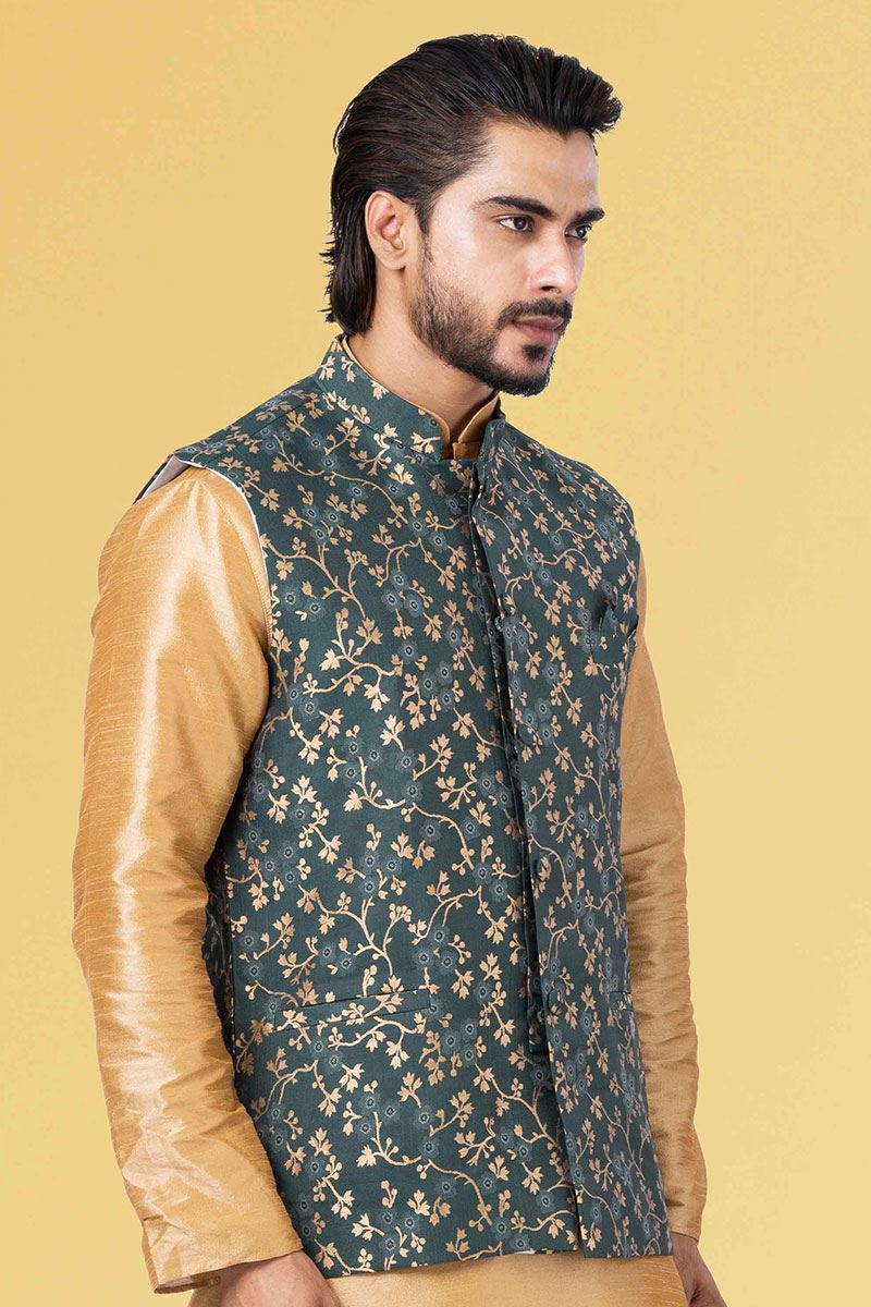 Delightful Golden and Teal Colored Designer Kurta Set